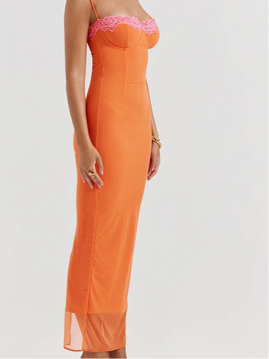 Orange & Pink Spaghetti Maxi Bodycon