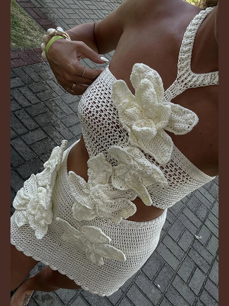 Sexy Knit Flower Beach Mini Dress