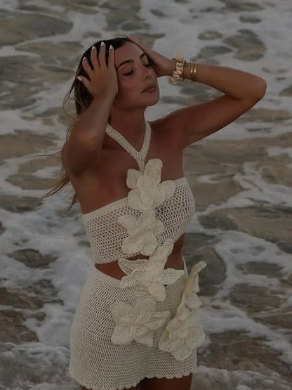 Sexy Knit Flower Beach Mini Dress