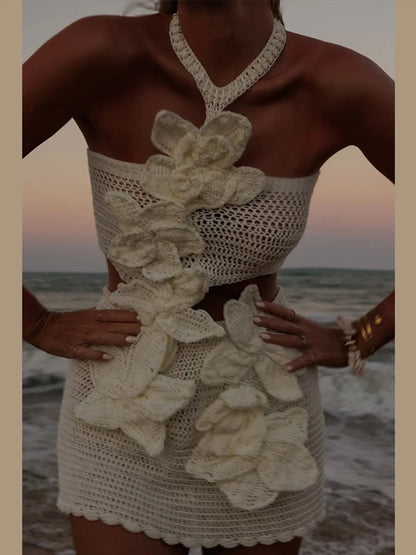 Sexy Knit Flower Beach Mini Dress