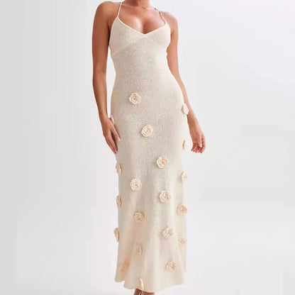 V-neck Backless Sleeveless flower dress